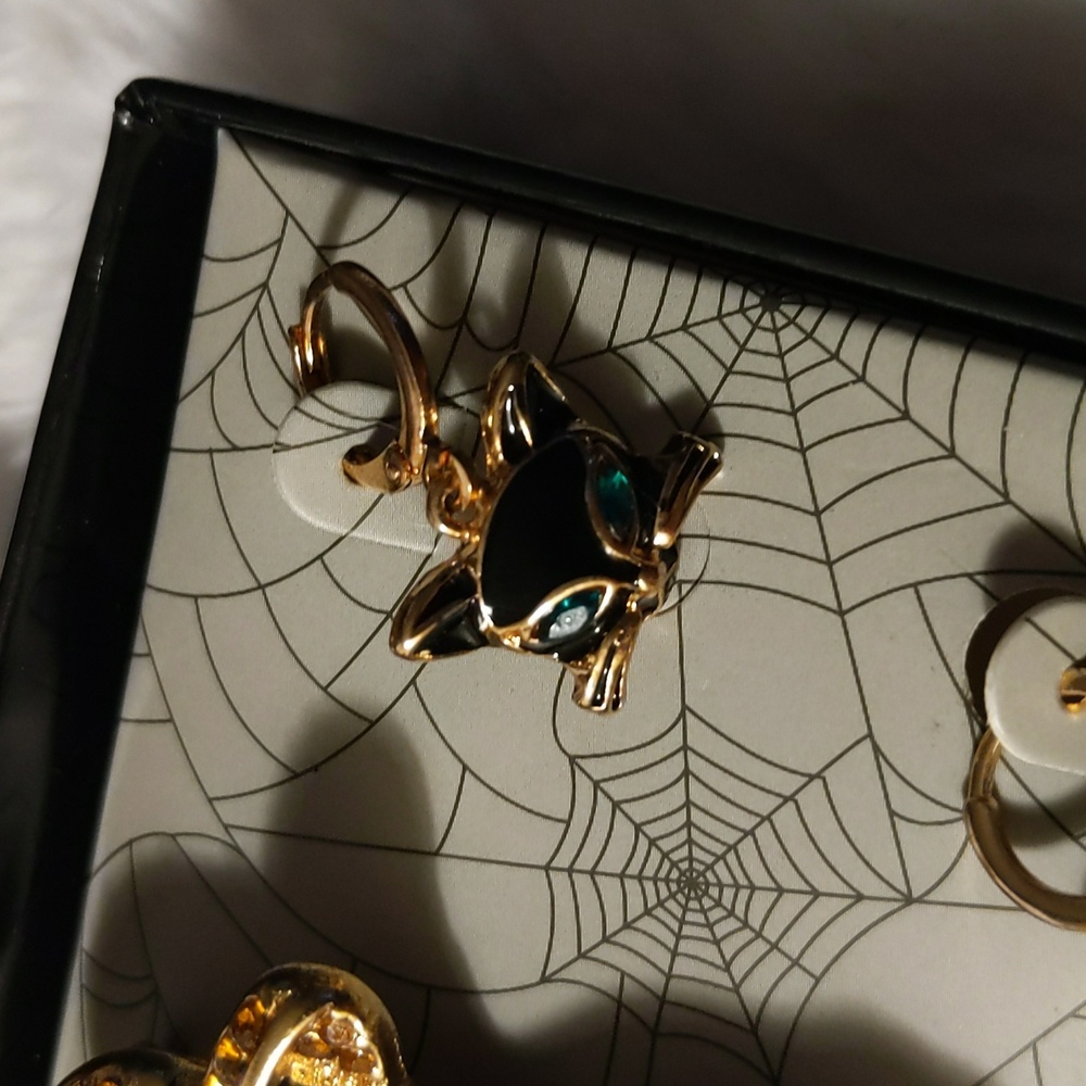 NWOT Statement Halloween Jewelry Black Cat Brooch with Black Cat Earrings - Picture 8 of 9